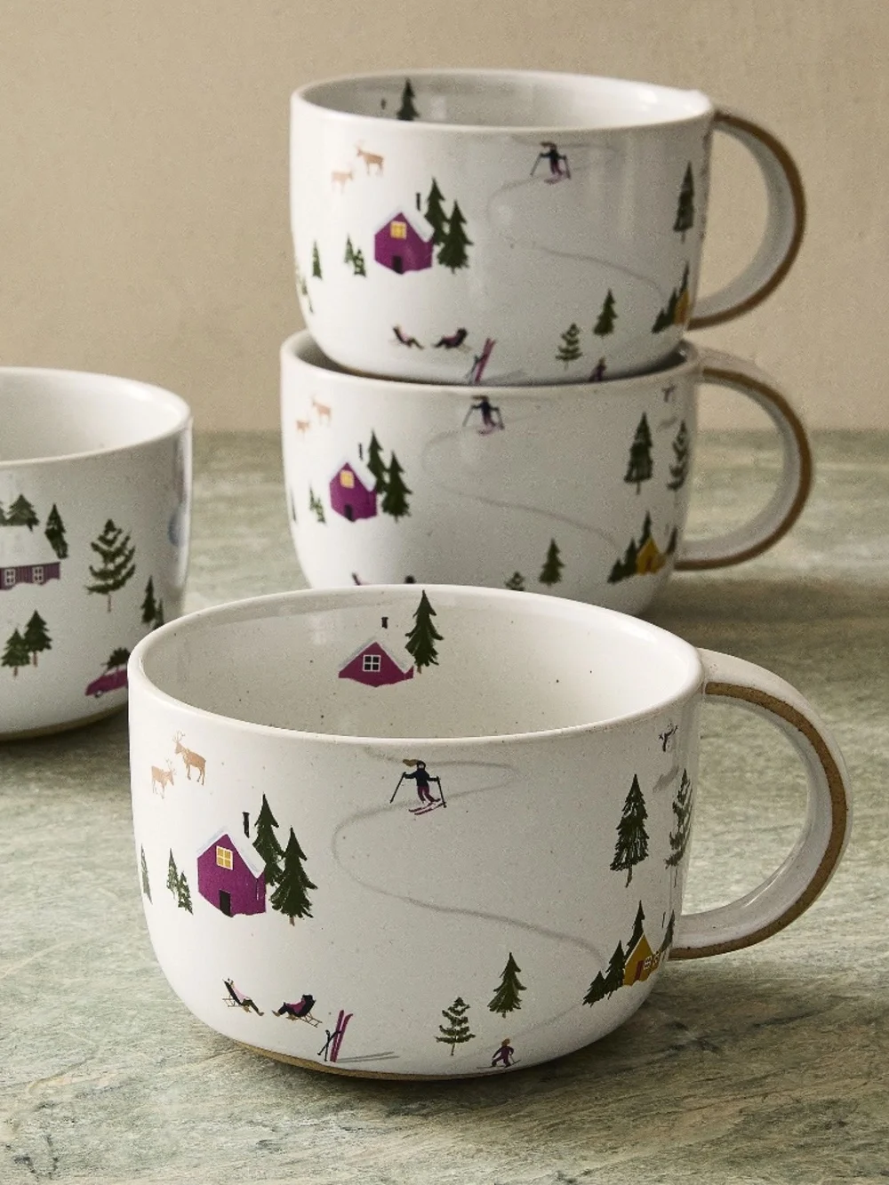 Holiday Skier Stoneware Mug set of two